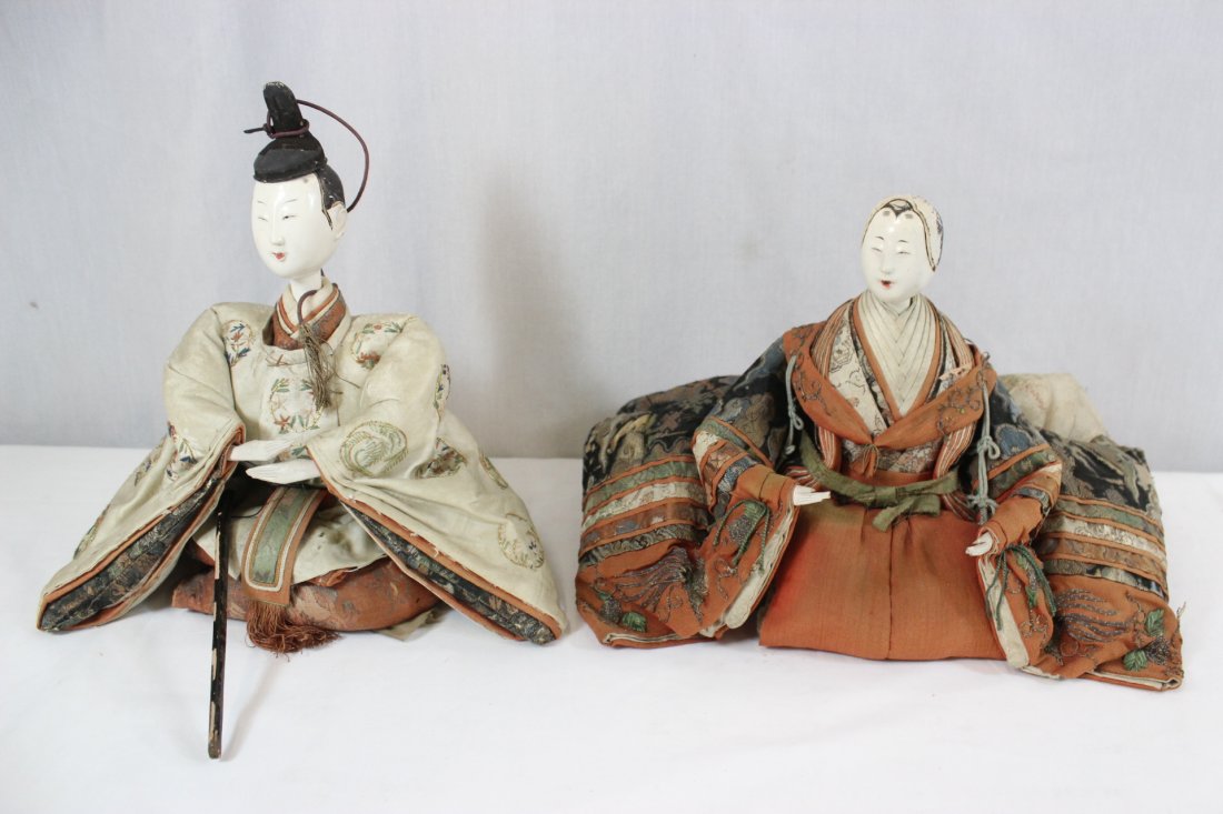 Rare pair 19th century Japanese samurai dolls (1 of 9)