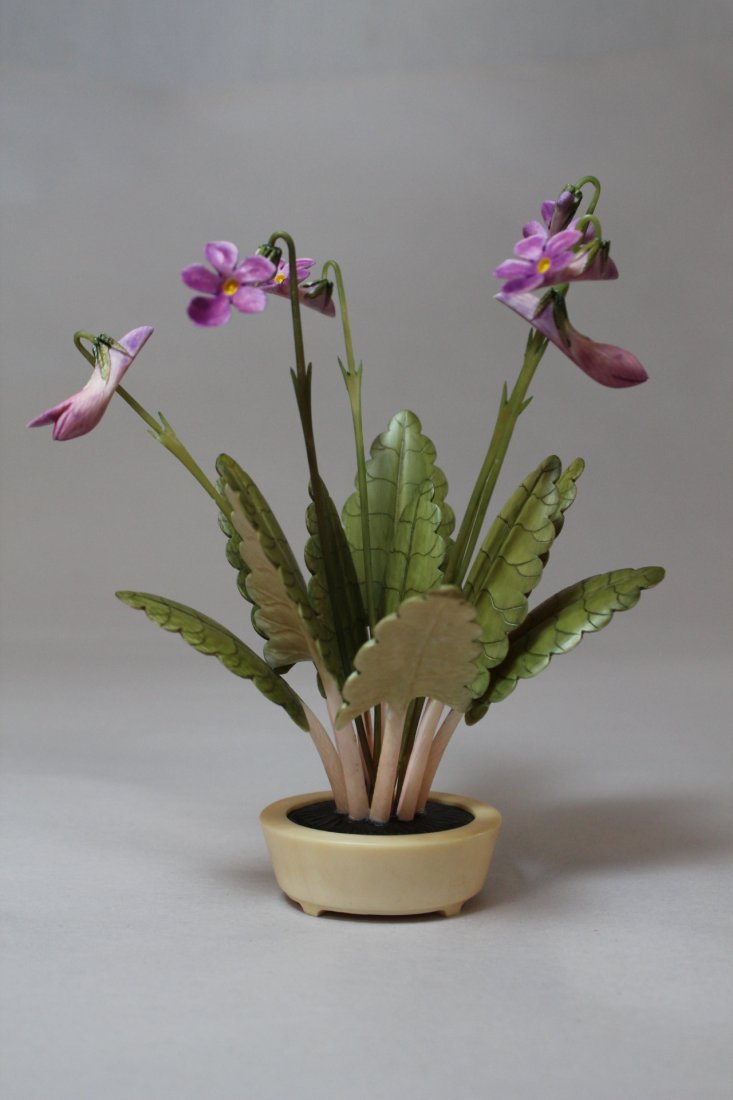 Japanese ivory flowers in ivory carved planter (1 of 10)