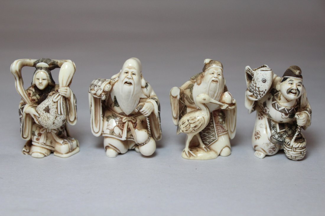 4 Japanese early 20th c. ivory carved netsuke (1 of 10)