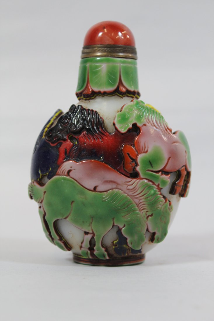 A multi-color overlay Peking glass snuff bottle (1 of 9)