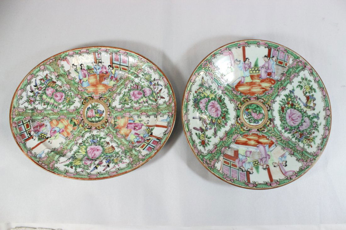 2 large Chinese antique rose canton porcelain plate (1 of 10)