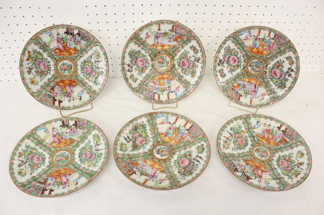 6 lg Chinese antique rose canton porcelain plates (1 of 10)