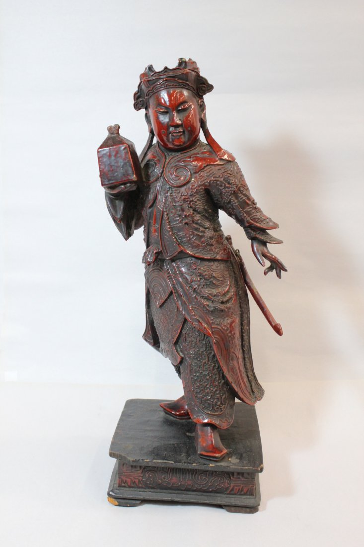 unusual Chinese 19th/20th c. red lacquer on wood figure (1 of 10)