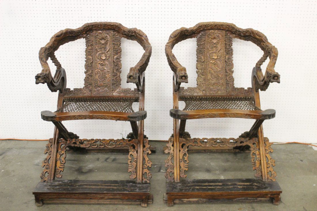 Pair Chinese hardwood folding armchairs (1 of 10)
