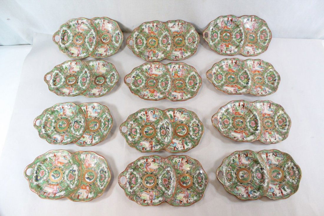 12 Chinese 19th c. rose canton dessert plates (1 of 10)