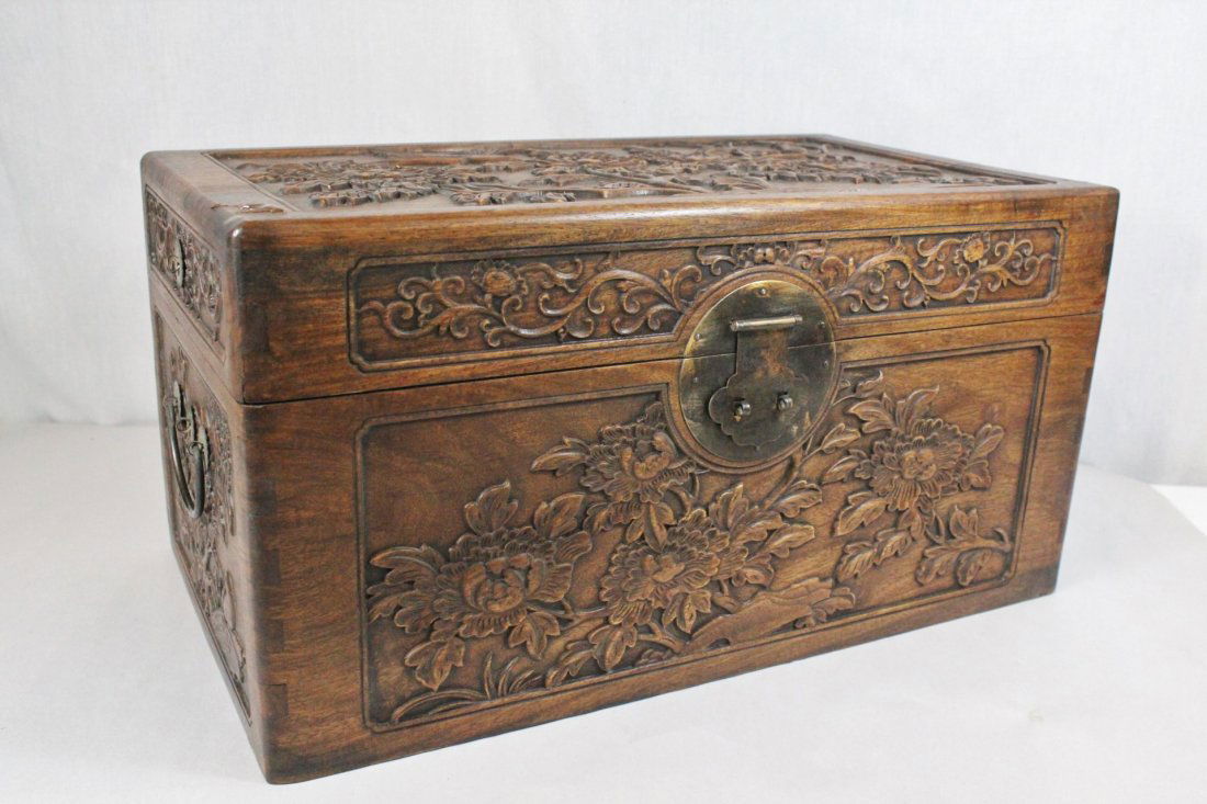 Chinese large huali wood carved box (1 of 10)