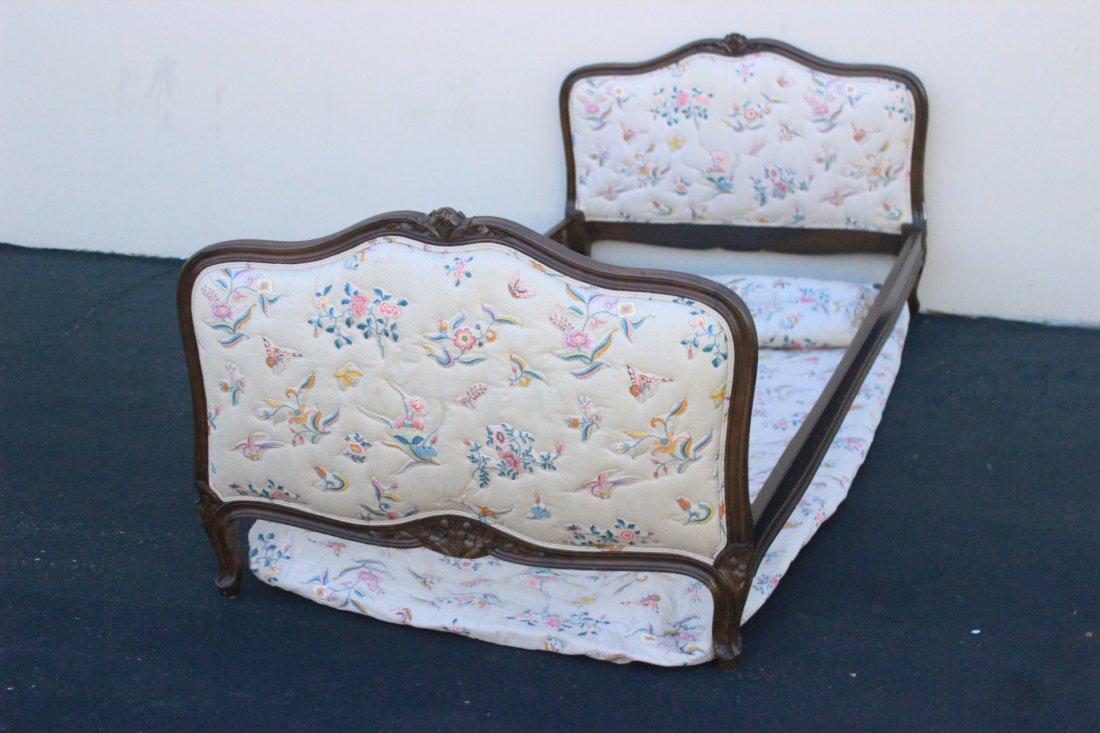 Antique French walnut provincial twin bed: Antique French walnut provincial twin bed, 30"Hx79.5"x39.7"