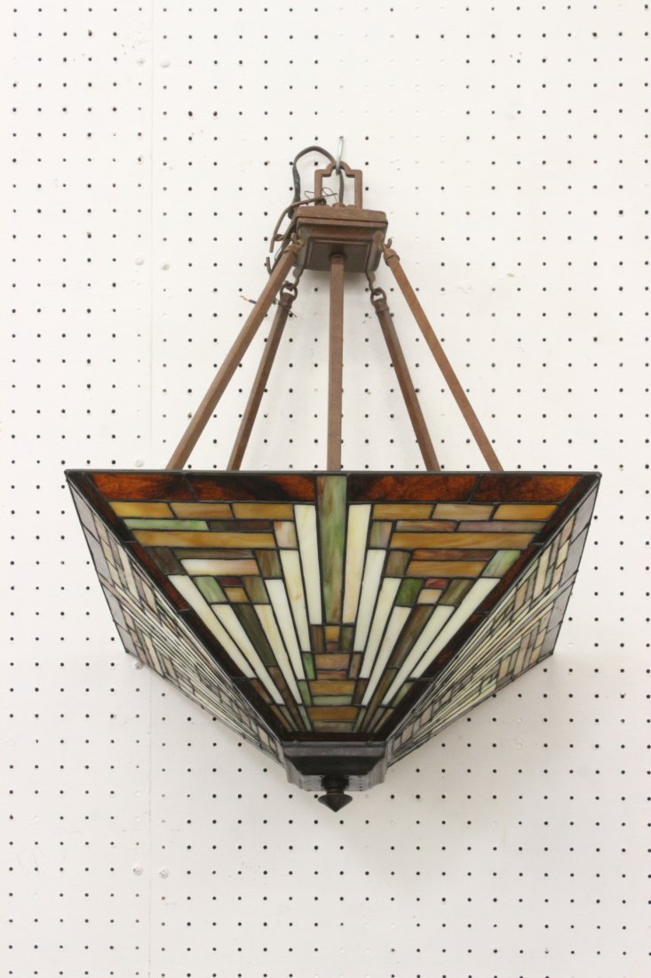 A fancy art deco style leaded glass ceiling light (1 of 7)