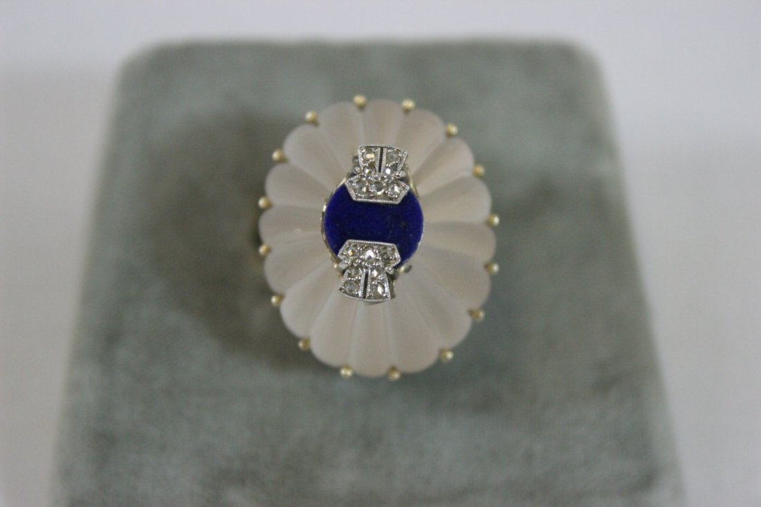 Art deco 14K crystal lapis diamond ring (1 of 7)
