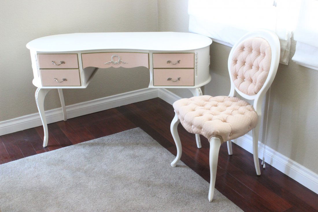 French painted kidney shape vanity with chair (1 of 10)