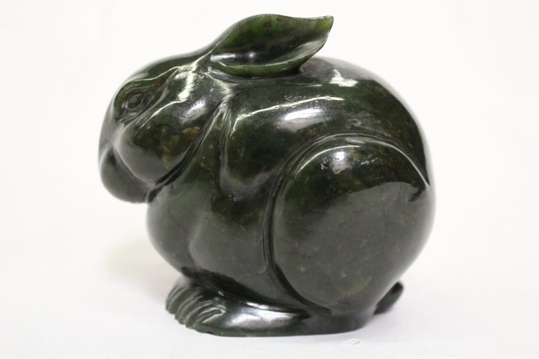 A fine spinach jade carved rabbit (1 of 10)