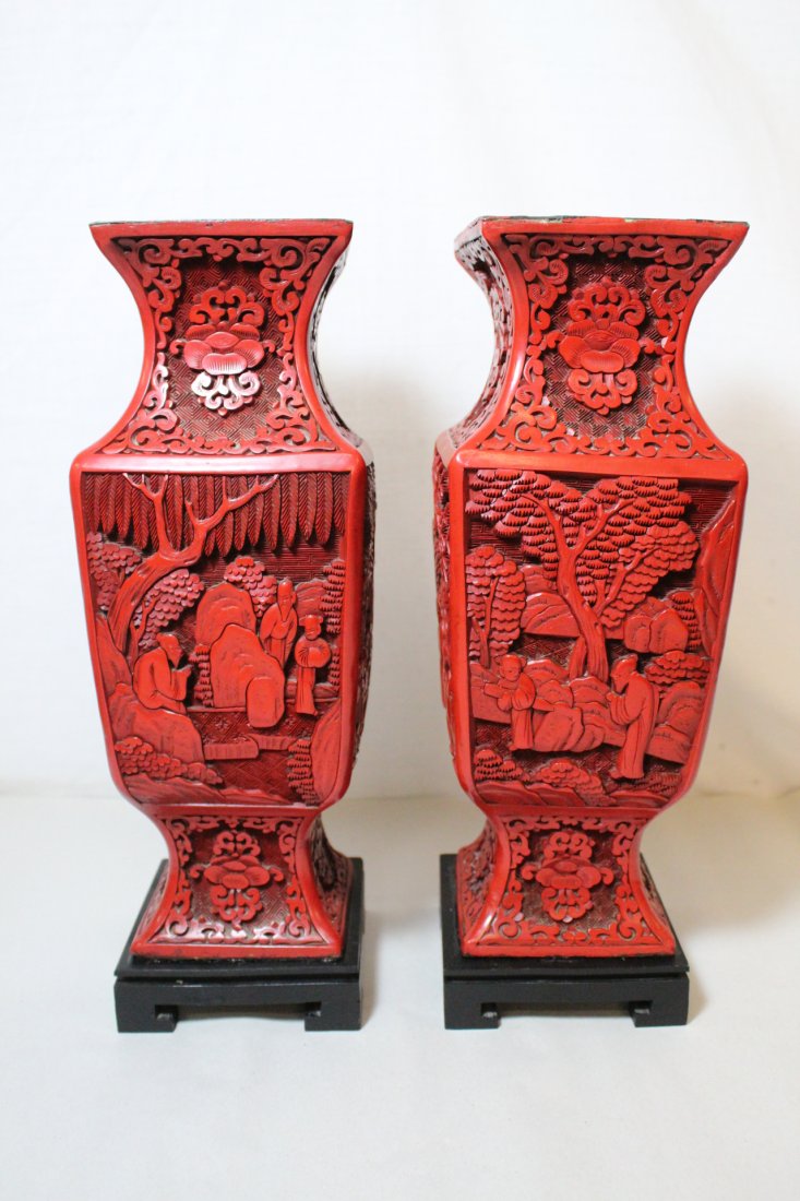 Pair Chinese vintage cinnabar vases (1 of 10)