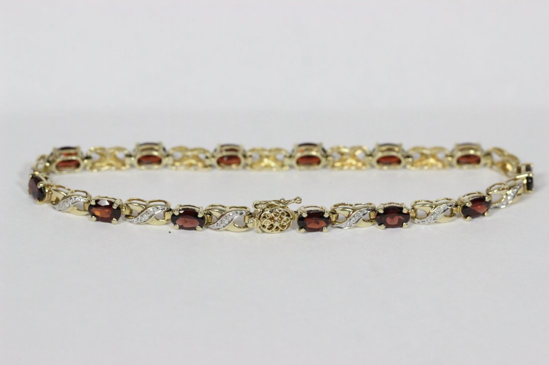 10K Y/G bracelet set with garnet and small diamonds (1 of 9)