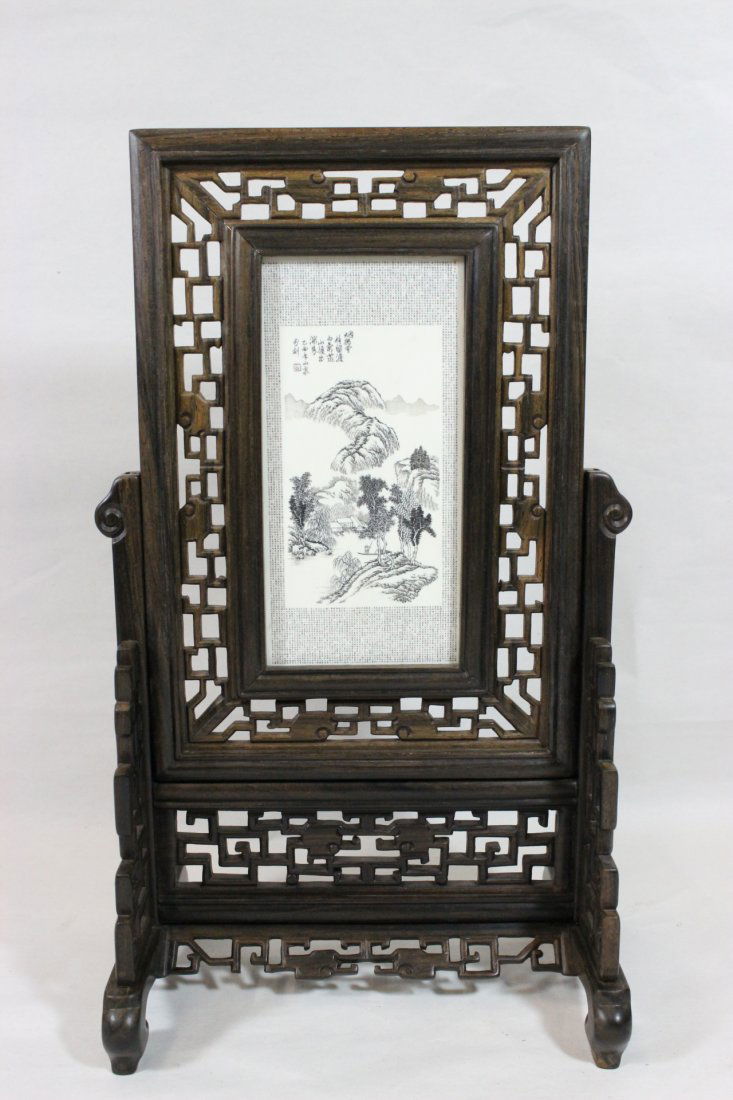 Chinese ivory plaque on rosewood stand (1 of 10)