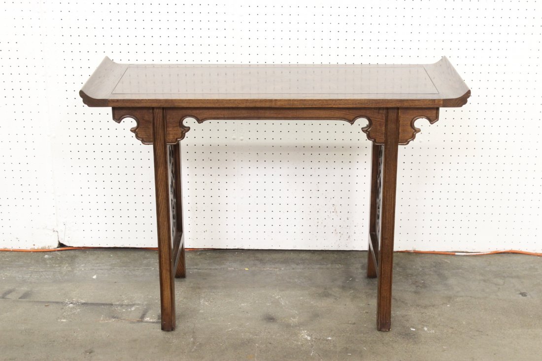 A beautiful burl walnut top altar table: A beautiful burl walnut top altar table, 27"Hx40"x16"