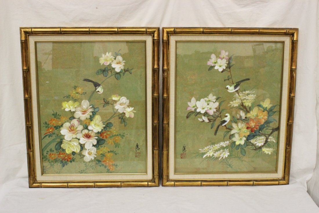 Pair Chinese framed watercolor (1 of 10)