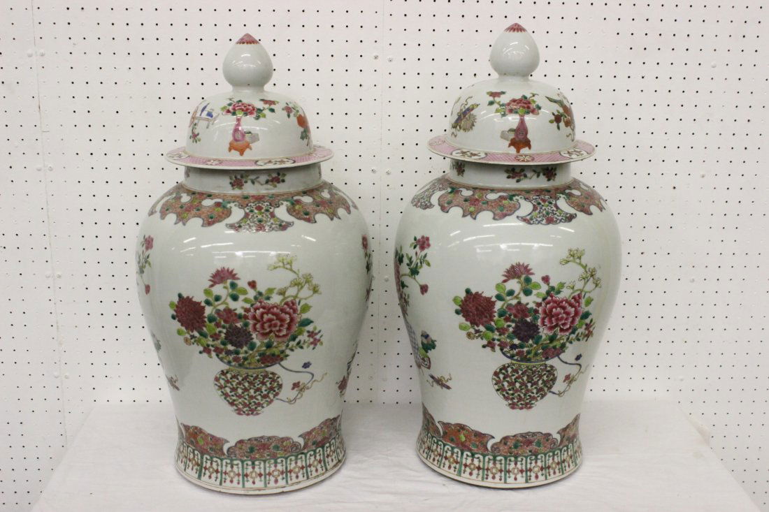 Pair large famille rose porcelain covered jar (1 of 10)