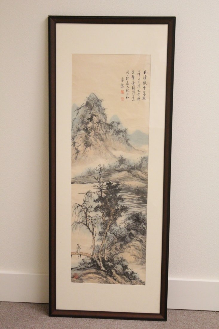 Chinese framed watercolor panel (1 of 10)