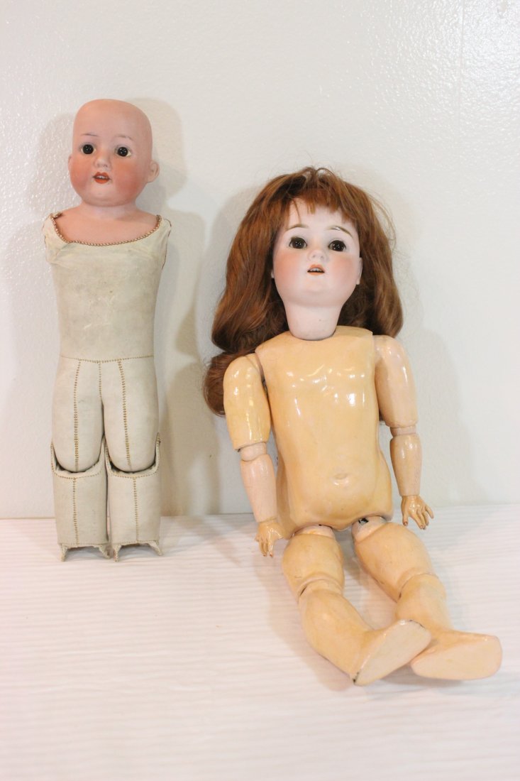 2 Germany antique bisque head dolls: 2 Germany antique bisque head dolls; Pansy IV (22.5"), and Heubach 275.0 (need hands & legs) (18")