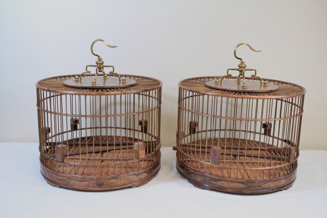 Pair rare huanghuali wood bird cages (1 of 10)