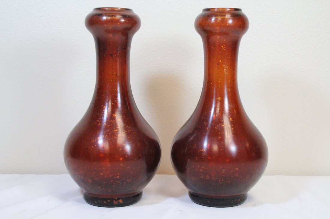 pair brown Peking glass vases with gold specks (1 of 10)