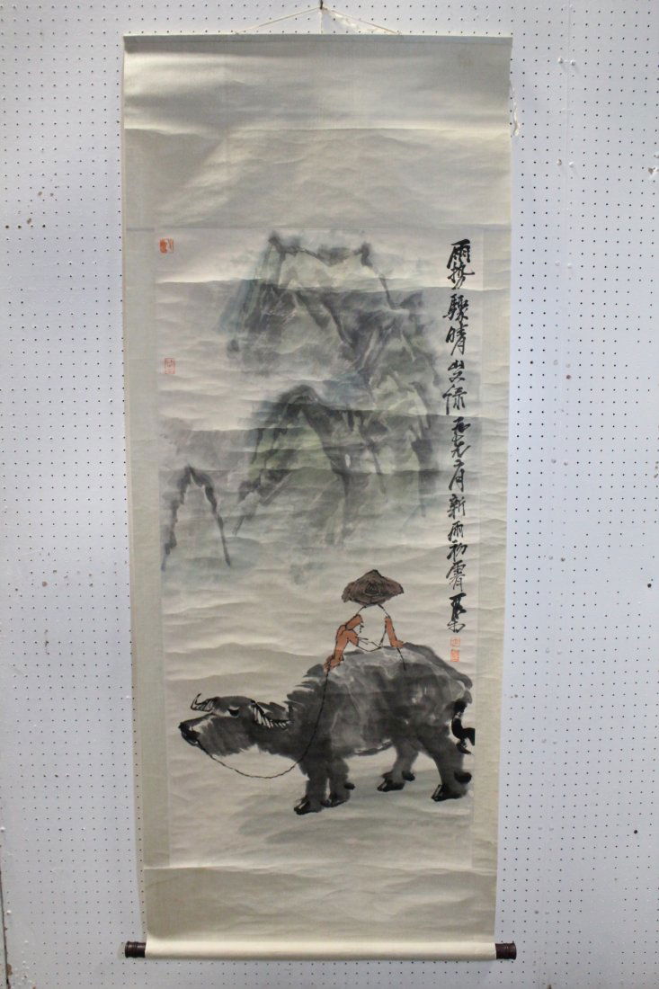 Chinese watercolor scroll "boy with cow" (1 of 10)