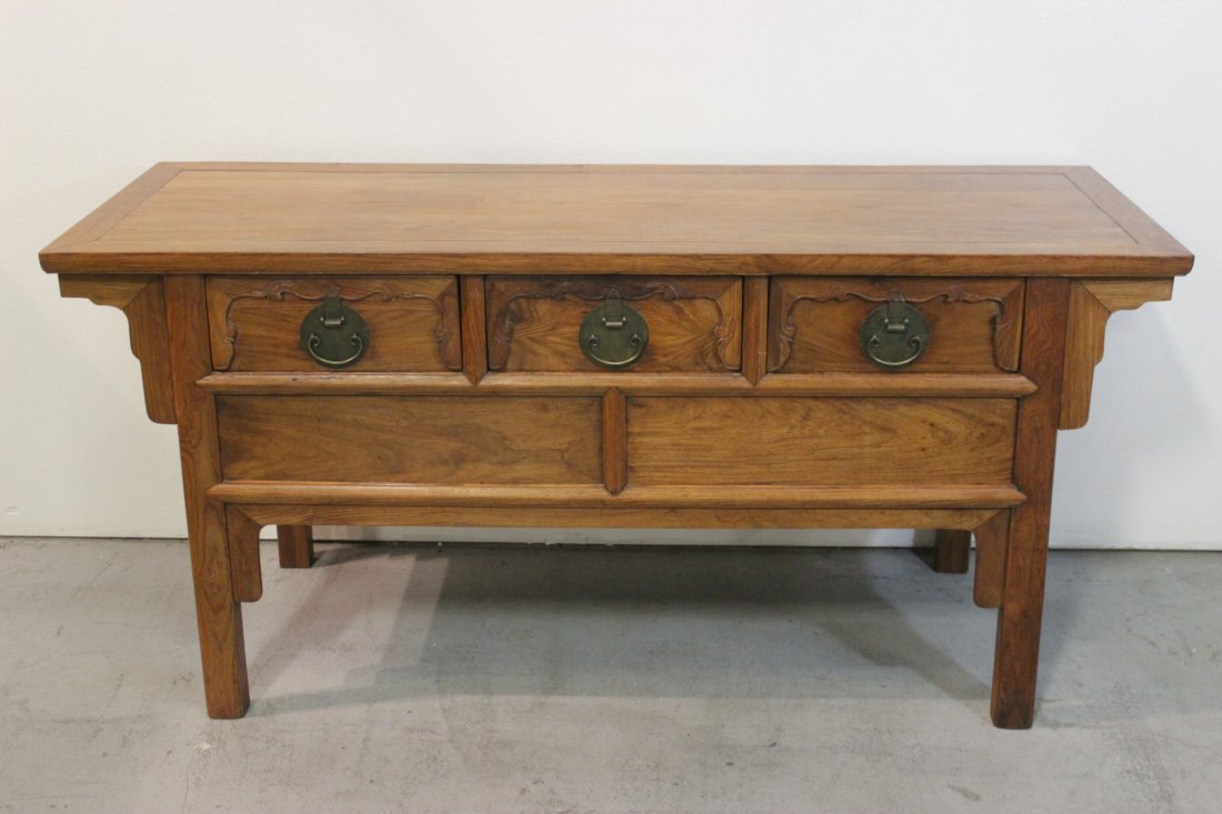 highly important Chinese antique huanghuali cabinet: A highly important Chinese antique huanghuali cabinet (三連櫃), 32.15"Hx67"x22.75"