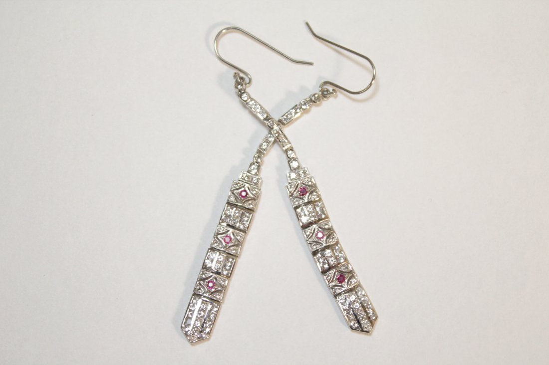 Pair 10K W/G diamond and ruby earrings (1 of 10)
