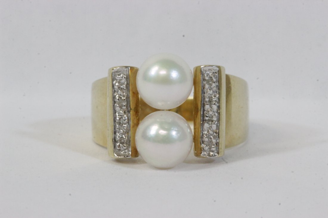 14K Y/G deco style pearl diamond ring (1 of 9)