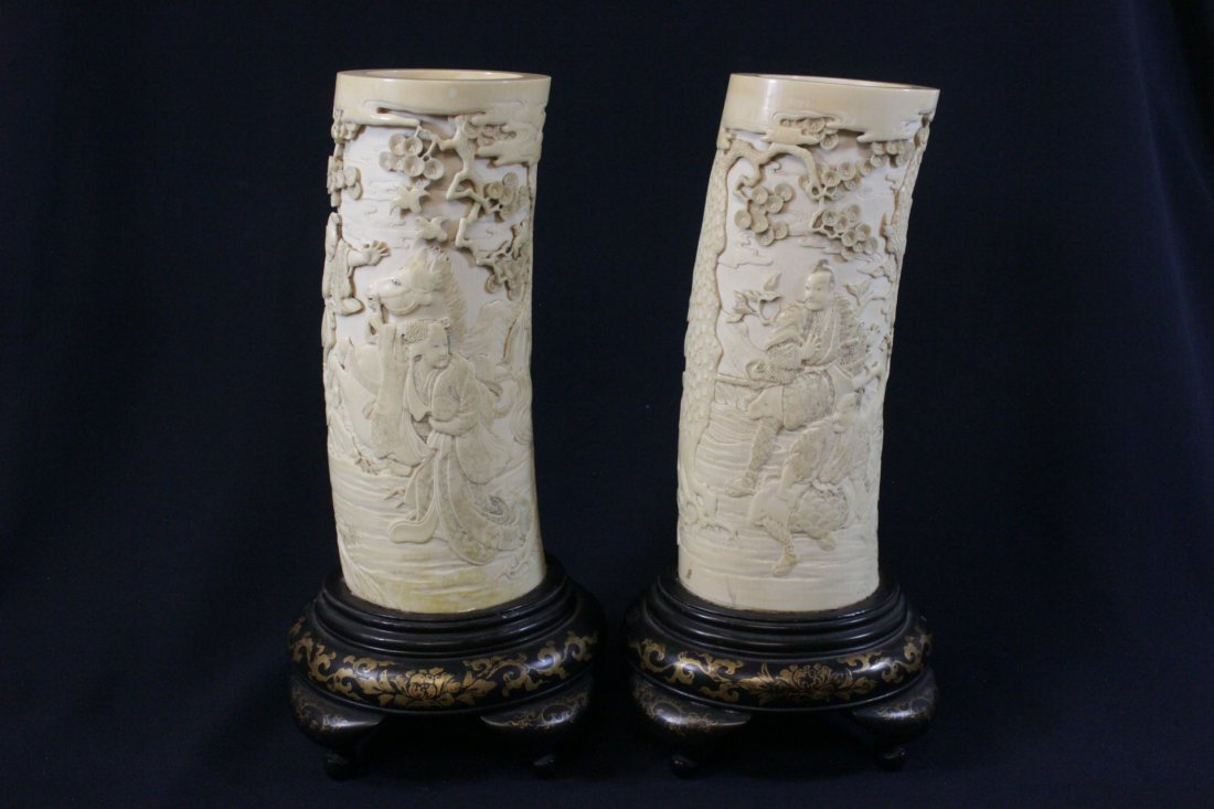 Pair 19th c. ivory brush holder on lacquer stand (1 of 10)
