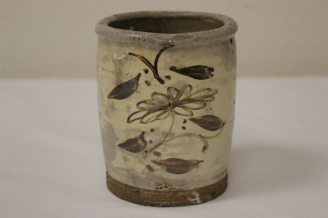 Korean Chosen period glazed brush holder (1 of 9)