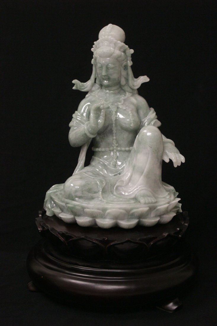 Chinese jadeite Guanyin with rosewood stand (1 of 9)