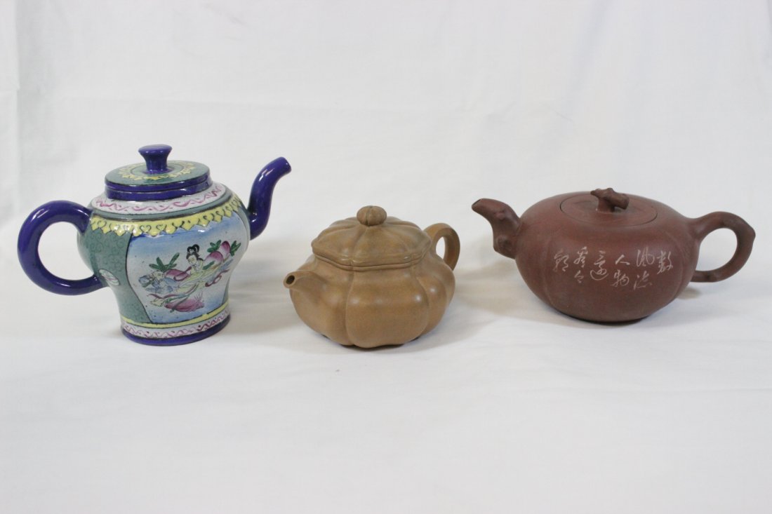 3 Chinese Yixing teapot, one has hairline (1 of 10)