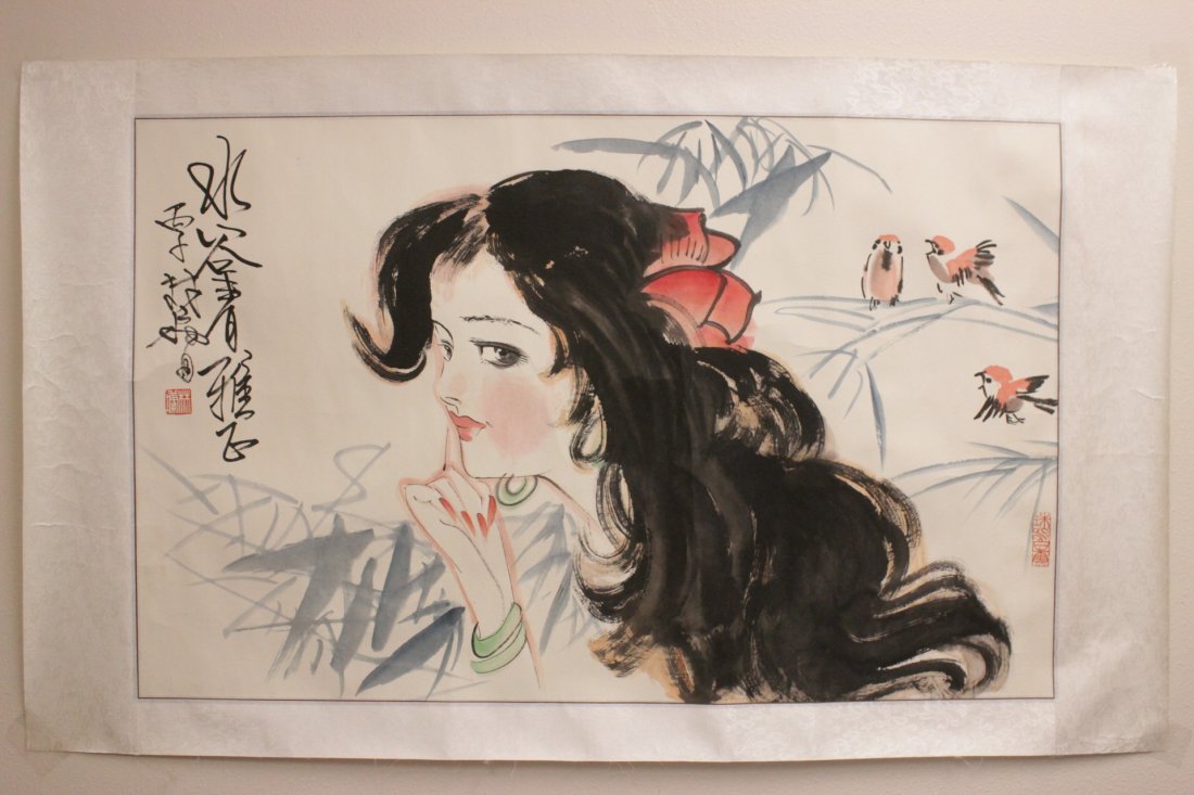Chinese watercolor scroll panel (1 of 9)