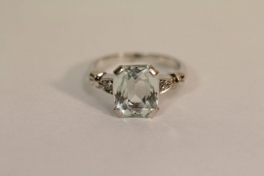 Art deco 14K W/G topaz diamond ring (1 of 5)