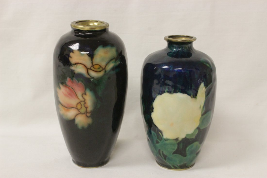 Pair Japanese cloisonne enamel vases, signed (1 of 10)