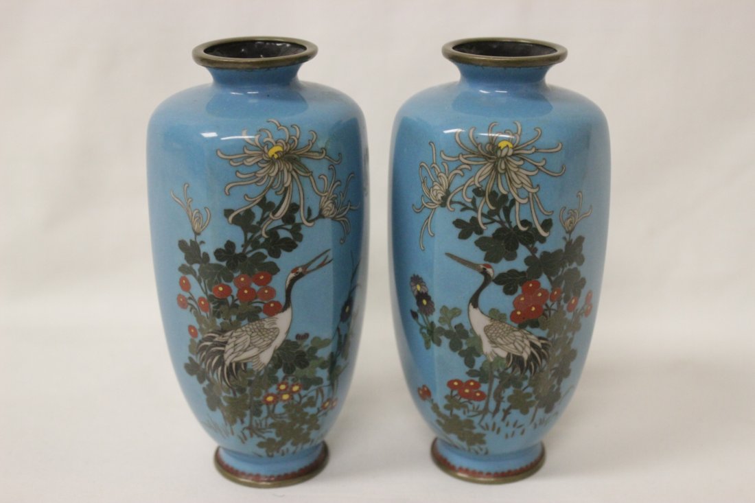 Pair Japanese antique cloisonne vases, signed (1 of 9)