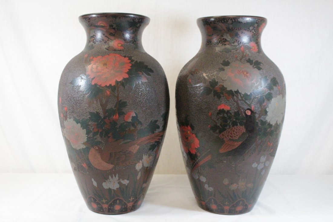 Pair antique Japanese cloisonne on porcelain vases (1 of 10)