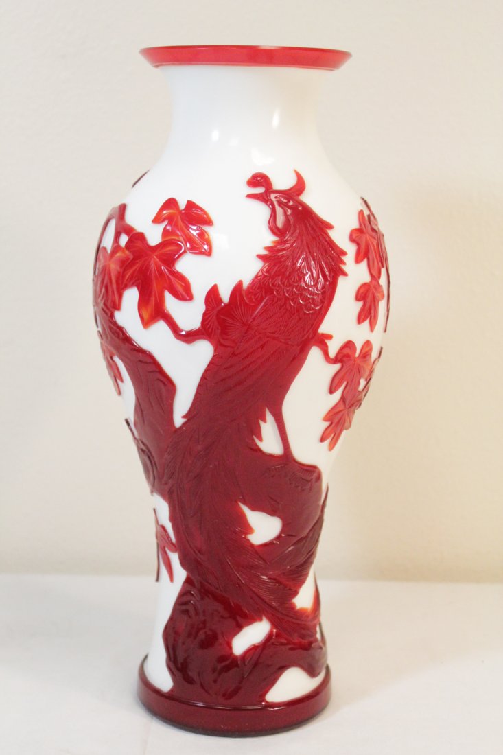 Chinese red over milk Peking glass vase (1 of 10)