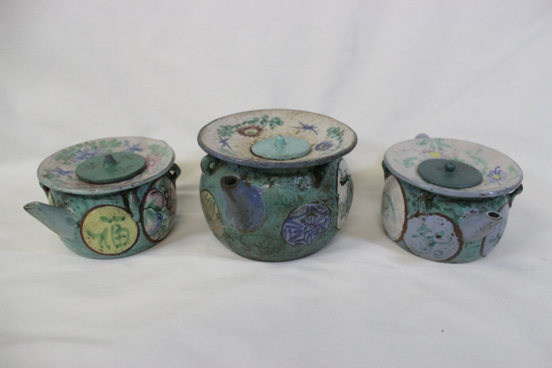 3 Chinese antique painted Yixing teapots (1 of 8)