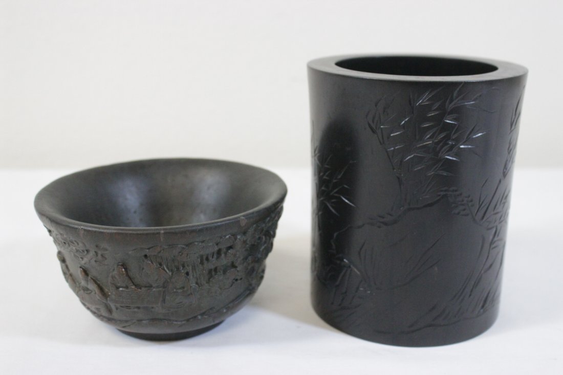 Horn style bowl and a rosewood brush holder (1 of 10)