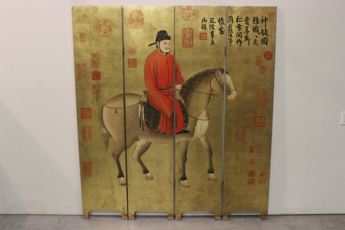 Chinese 4-panel gold painted room divider (1 of 9)