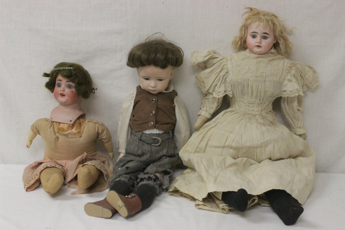 3 antique European bisque head dolls (1 of 10)