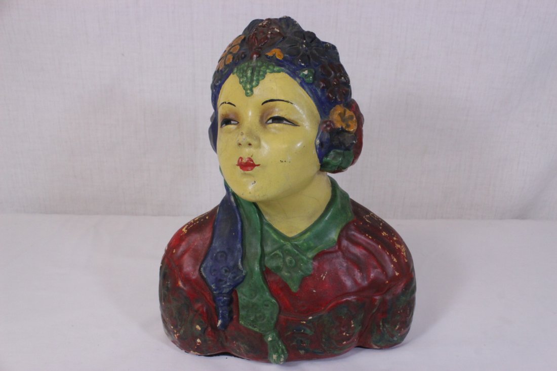 A large early 20th century chalkware girl's bust (1 of 9)