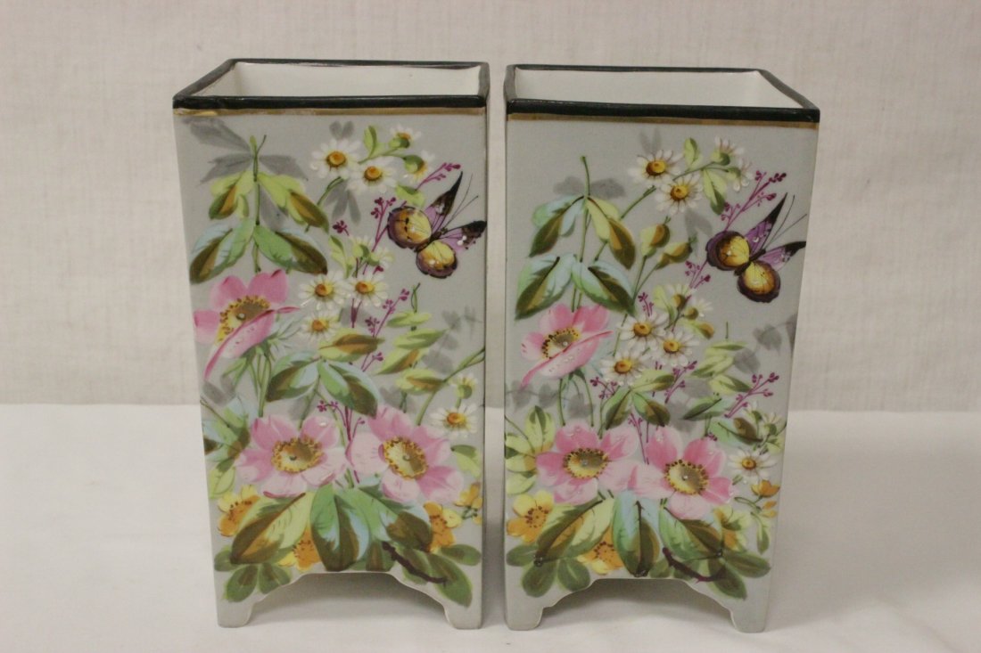 pair hand painted porcelain square vases (1 of 9)