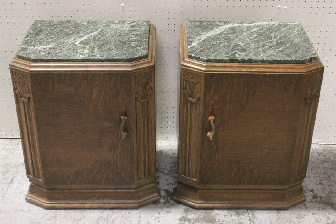 Pair art deco oak lamp table with marble top (1 of 9)
