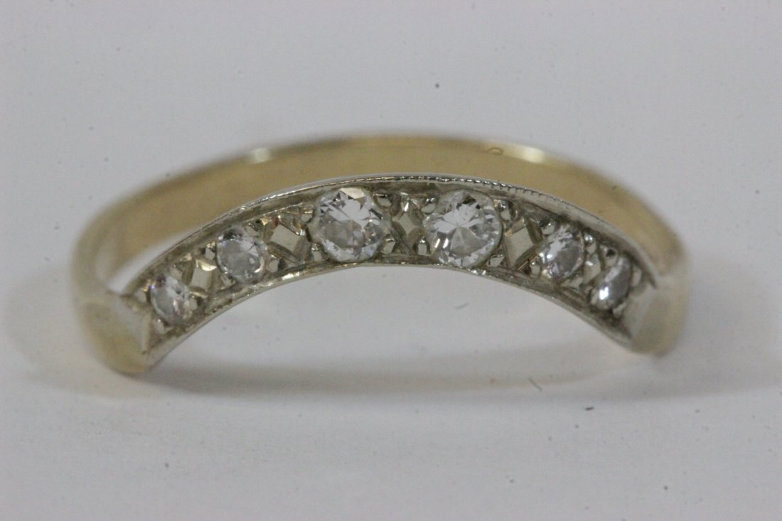 14K Y/G diamond ring: 14K Y/G pinky ring set with 6 excellent quality diamond, tdw approx. 0.30ct, wt. 2.2gm, size 8
