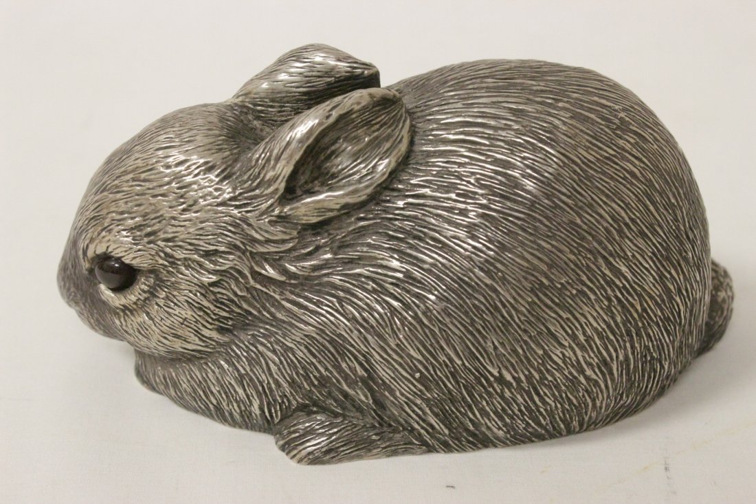 Russian 88 silver rabbit with red stone eye: Russian 88 silver rabbit with red stone eye, wt. 239.5gm, 2.7"Hx5.55"x3.15"