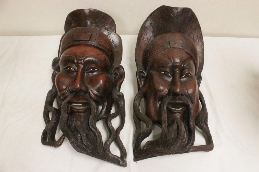 2 unusually large Chinese rosewood carved mask (1 of 9)