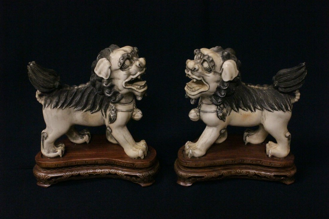 Pair Chinese vintage ivory carved standing fulion (1 of 10)